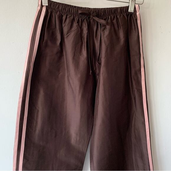 Donni Taffeta Track Silk Stripe Drawstring Baggy Pants Trousers Brown Pink - Picture 8 of 13